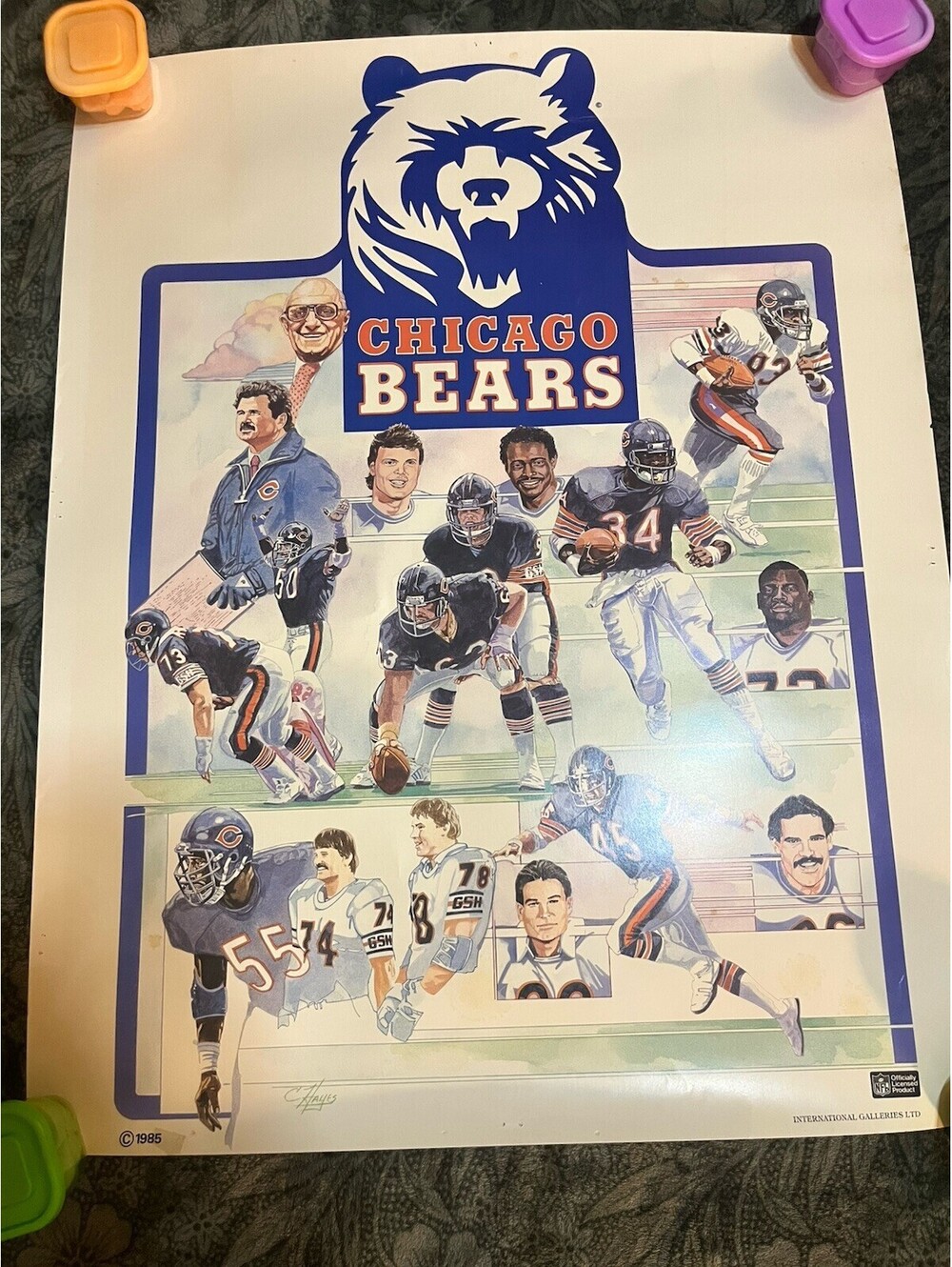 1985 Chicago Bears Lithograph Fine Art Poster C Hayes Cardstock Vintage NFL